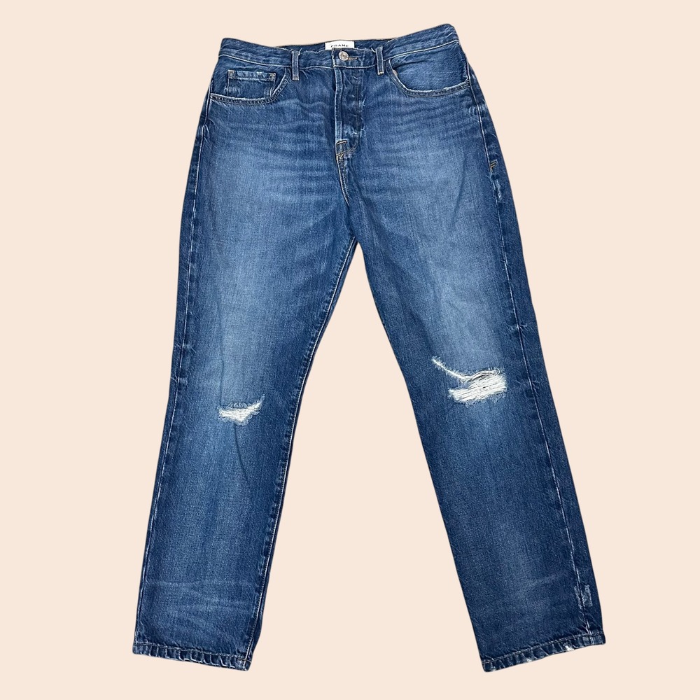 FRAME Le Original High-Rise Straight-Leg Jeans Faro Rips Size 29